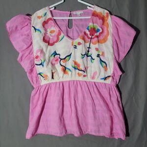 Cato Girly Pink Embroidered Blouse Plus Size 22/24 Whimsical Unique Comfortable